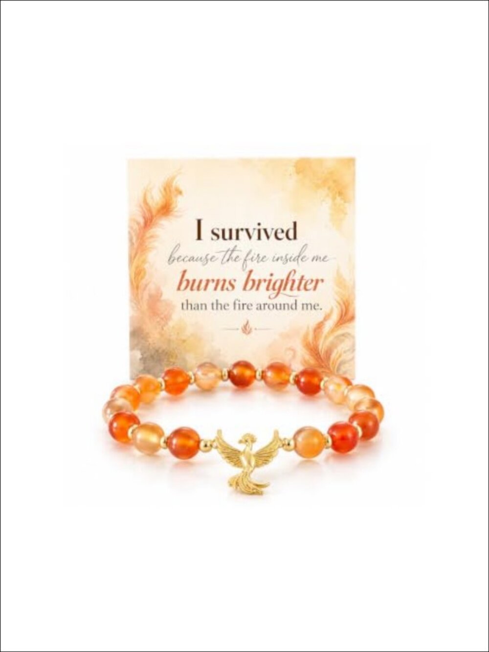 Amber Beaded Bracelet Golden Phoenix Stainless Steel Charm Stretch Stackable